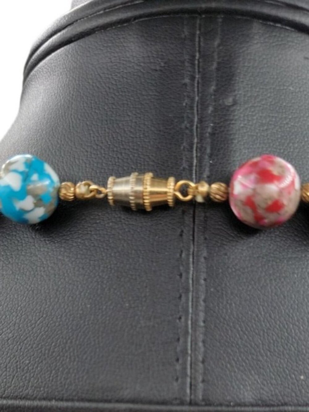 Vintage Murano Glass Bead Necklace Multicolor Mosaic Aventurine 11.5mm Beads 24" - Picture 6 of 9